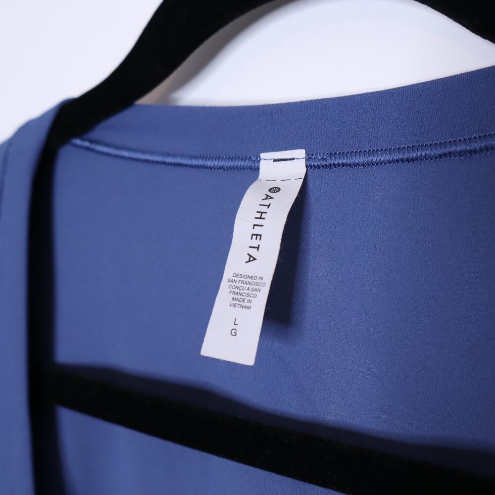 ATHLETA Transcend Wrap Top Chrome Blue Faux Wrap Long Sleeve Active Women's L - Picture 10 of 10